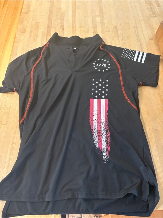 Other - Black Patriotic Graphic Polo Tee with Red Accents